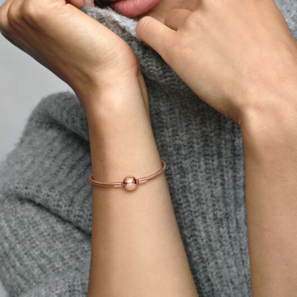 Pandora Silver Rose Gold Plated Moments Snake Chain Bracelet New